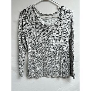 Old Navy Womens Black White Long Sleeve Round Neck Polka Dot Sequin Top Size Med